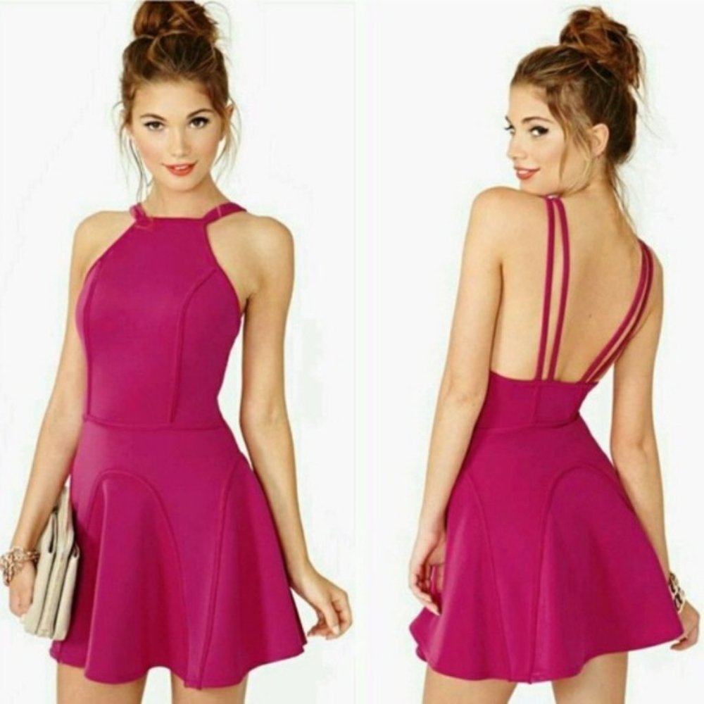 Nasty Gal Strappy Skater Dress - Small - Pink